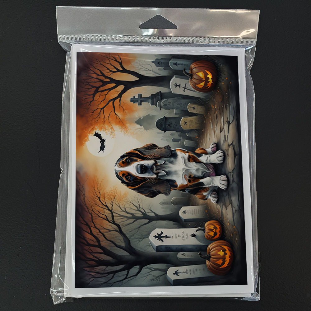 Basset Hound Spooky Halloween Greeting Cards Pack of 8 Blank Cards with Envelopes Whimsical A7 Size 5x7