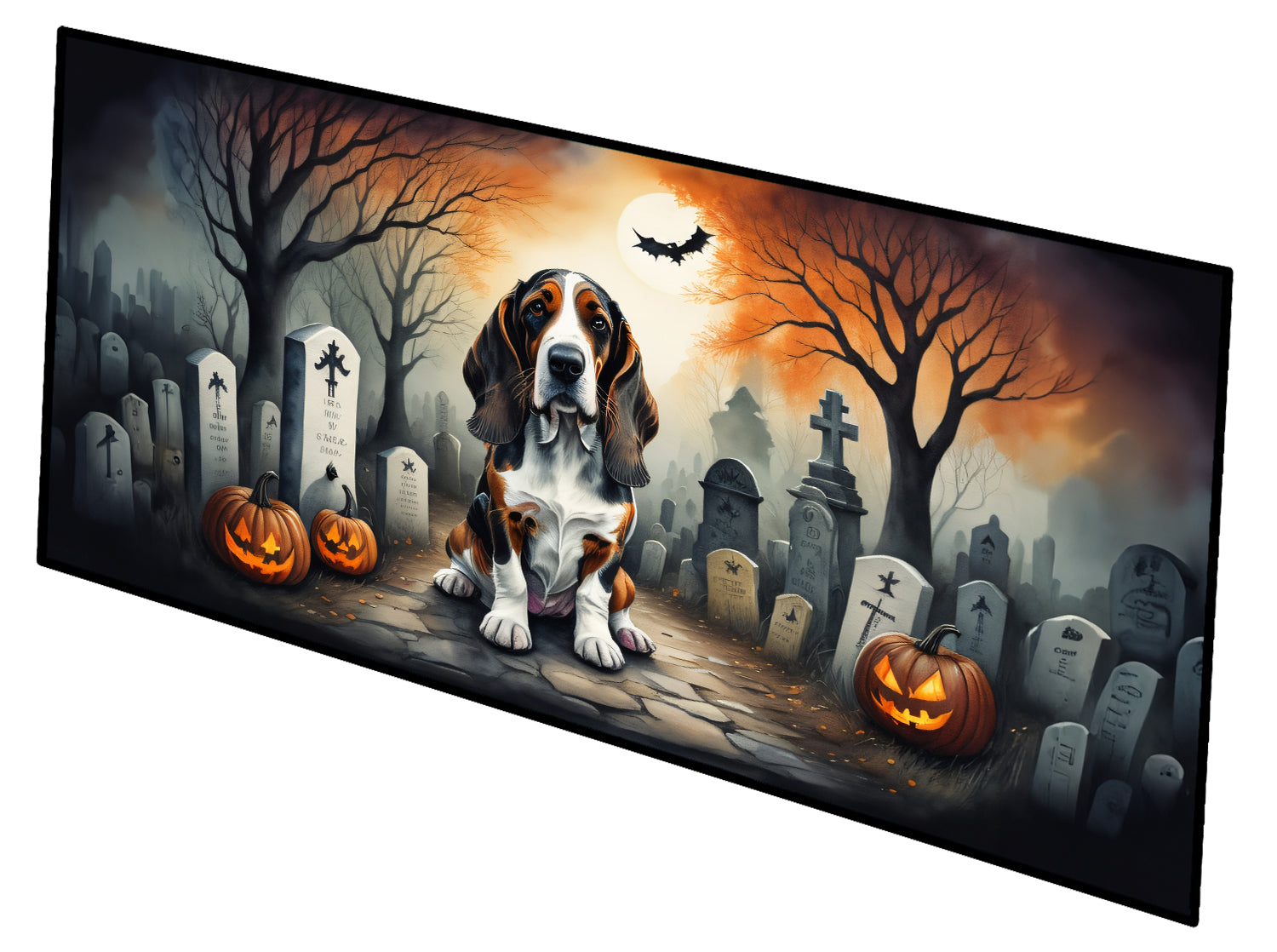 Basset Hound Spooky Halloween Runner Mat 28x58 Front Door Mat Indoor Outdoor Rugs for Entryway Hallway Foyer Non Slip Washable Wide Doormat