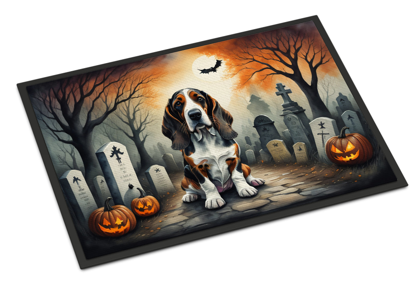 Basset Hound Spooky Halloween Doormat Indoor Outdoor 18H X 27W Front Door Mat Rugs for Entryway, Non Slip Washable