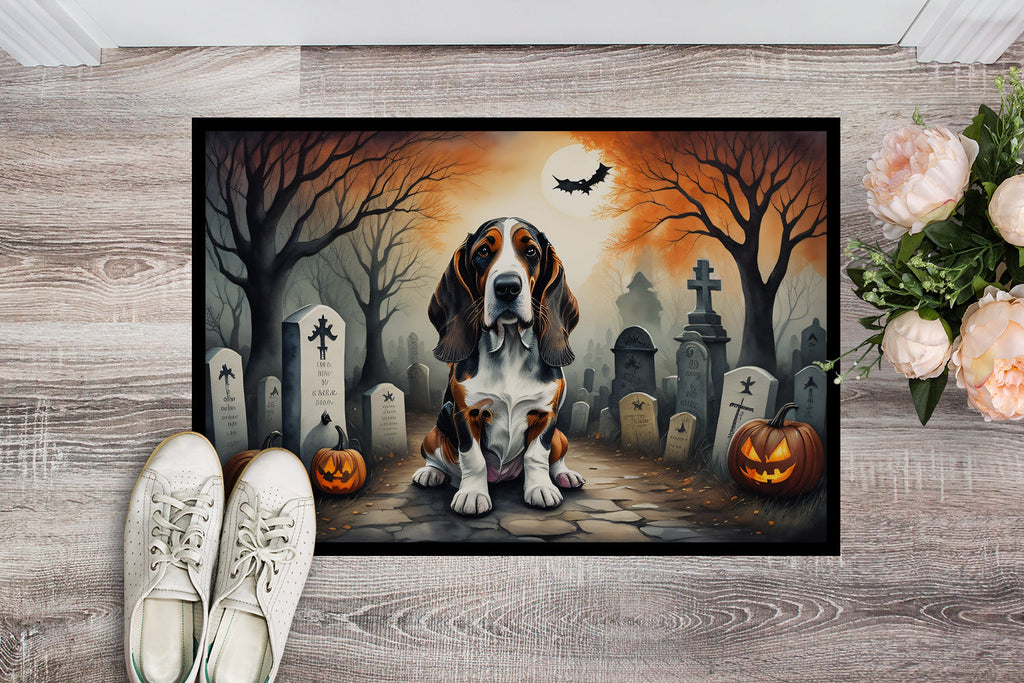 Basset Hound Spooky Halloween Doormat Indoor Outdoor 18H X 27W Front Door Mat Rugs for Entryway, Non Slip Washable