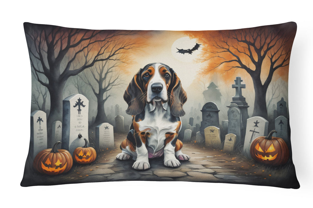 Basset Hound Spooky Halloween Decorative Throw Pillow 12x16 Indoor Outdoor Accent Cushion, Fabric Cover with Insert for Sofa, Bed, Porch & Living Room