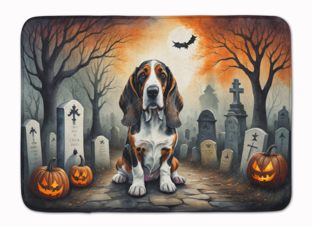 Basset Hound Spooky Halloween Memory Foam Kitchen Mat Machine Washable Anti-Fatigue Cushion Comfort Bath or Kitchen Rug