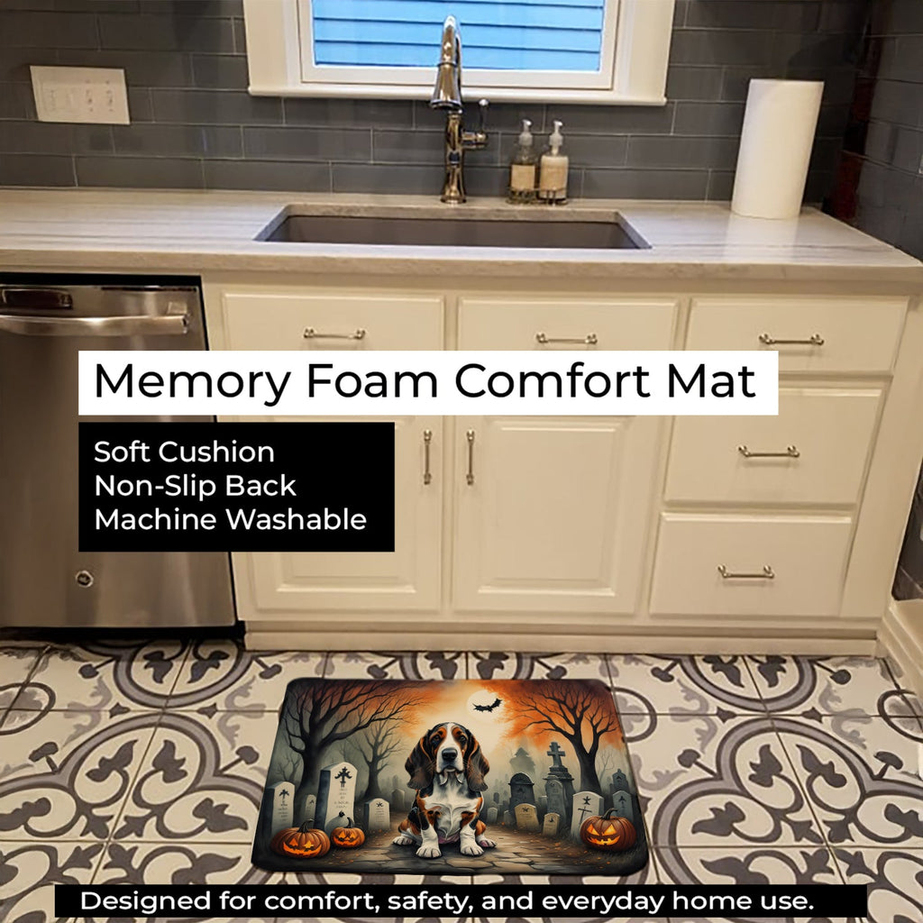 Basset Hound Spooky Halloween Memory Foam Kitchen Mat Machine Washable Anti-Fatigue Cushion Comfort Bath or Kitchen Rug