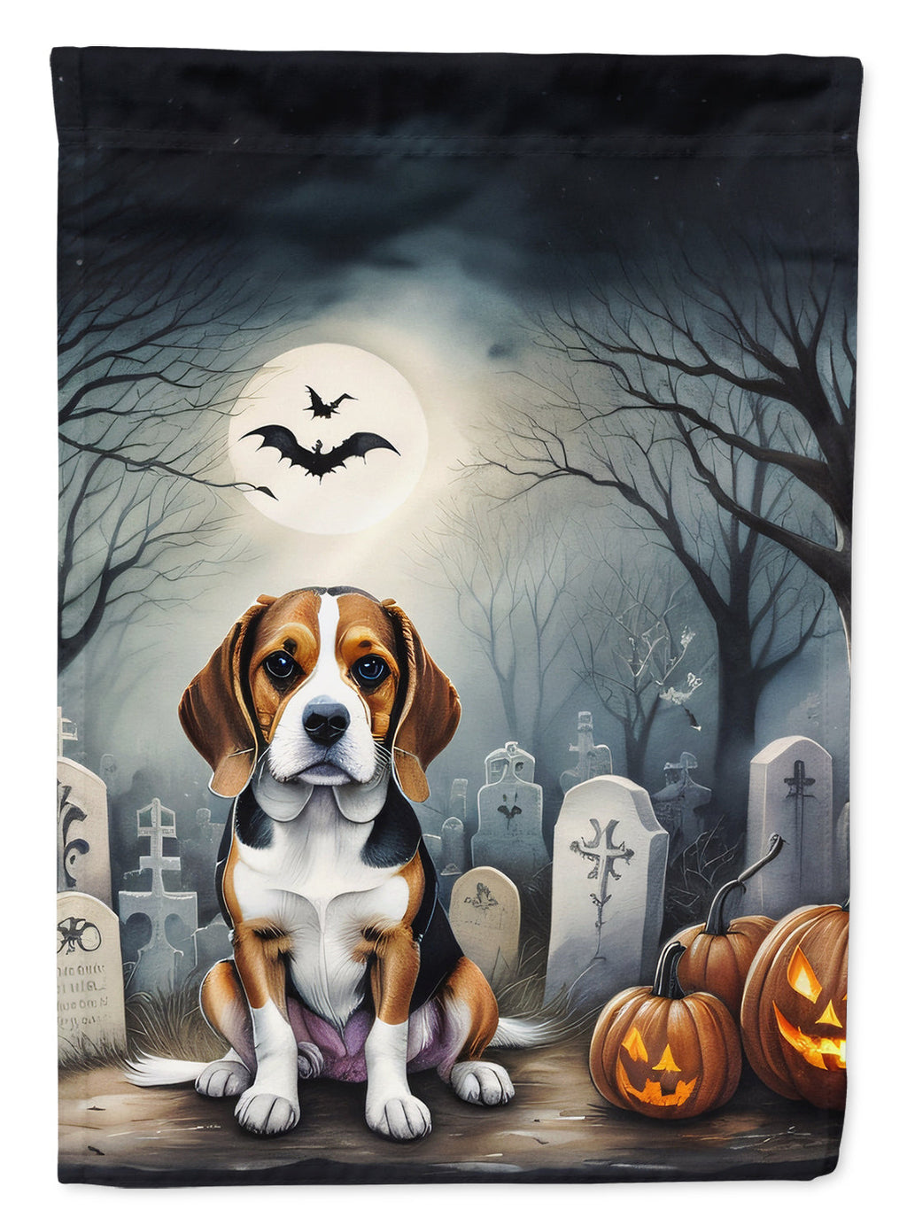 Beagle Spooky Halloween House Flag 28x40 Porch Sleeve Pole Decorative Outside Yard Banner Artwork Wall Hanging, Polyester