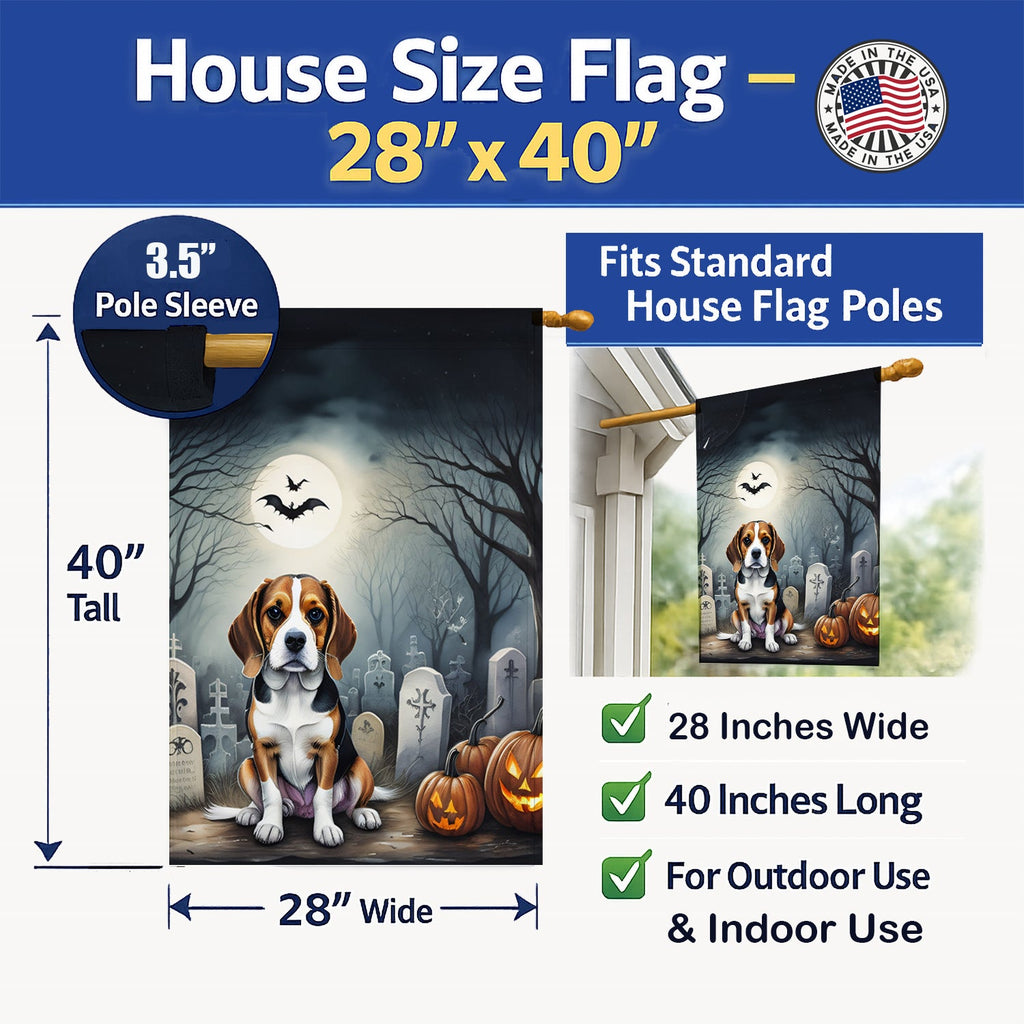 Beagle Spooky Halloween House Flag 28x40 Porch Sleeve Pole Decorative Outside Yard Banner Artwork Wall Hanging, Polyester
