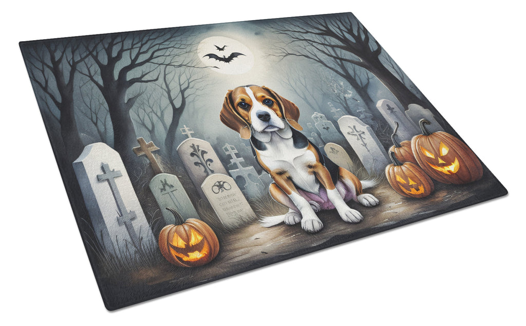 Beagle Spooky Halloween Cutting Board Tempered Glass Kitchen Cutting Surface, Heat Resistant Chopping, Non-Slip Feet, Food Prep & Serving