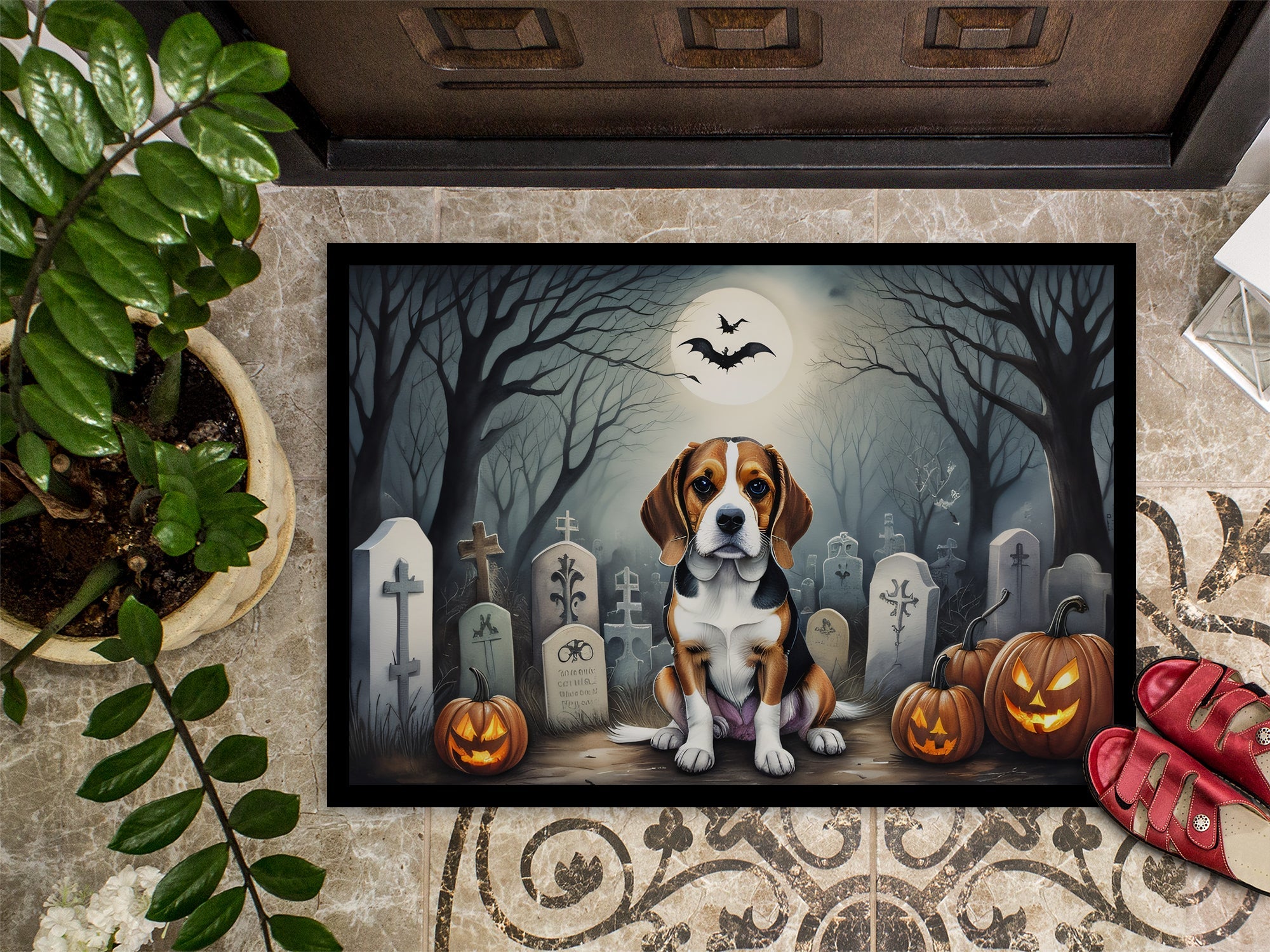 Beagle Spooky Halloween Doormat Indoor Outdoor 18H X 27W Front Door Mat Rugs for Entryway, Non Slip Washable