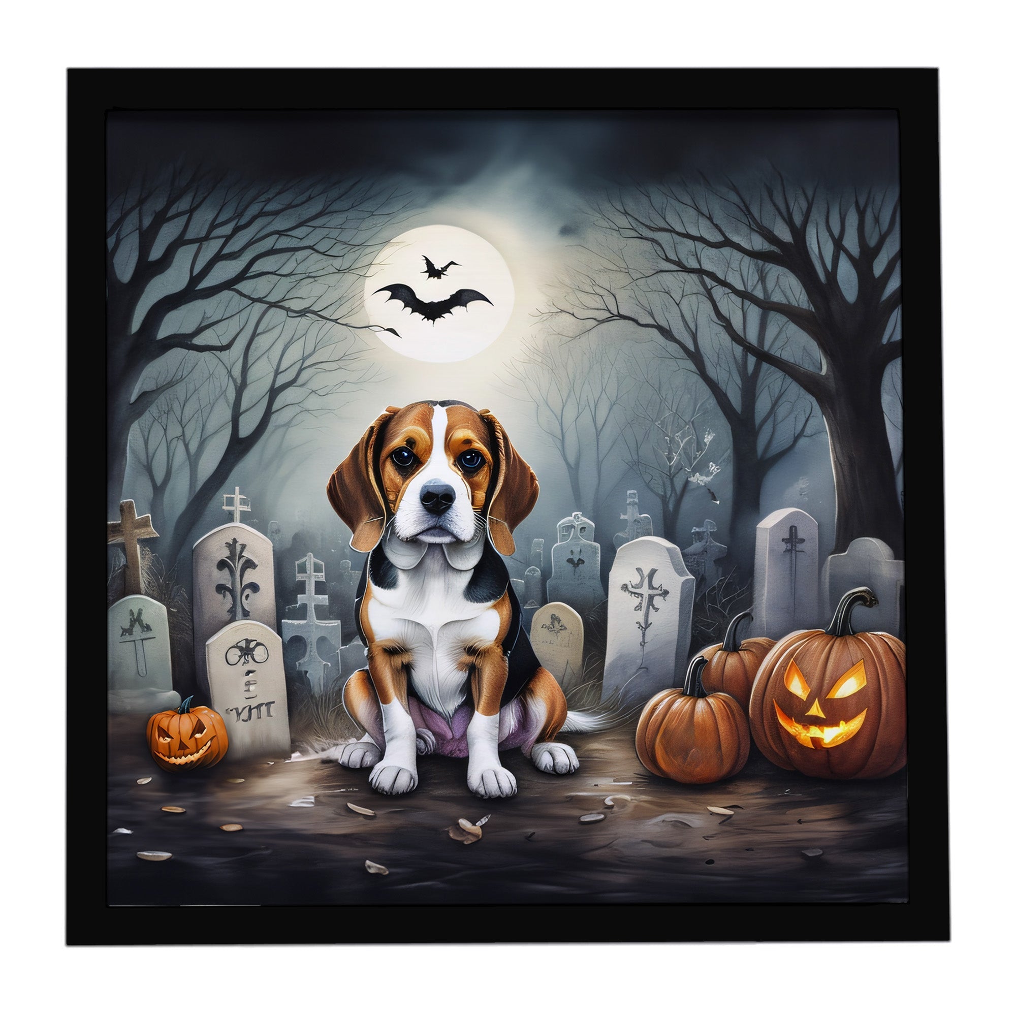 Beagle Spooky Halloween Framed Metal Print Bathroom, Kitchen, Office, Home Decor Wall Art Ready to Hang, Square, 8X8
