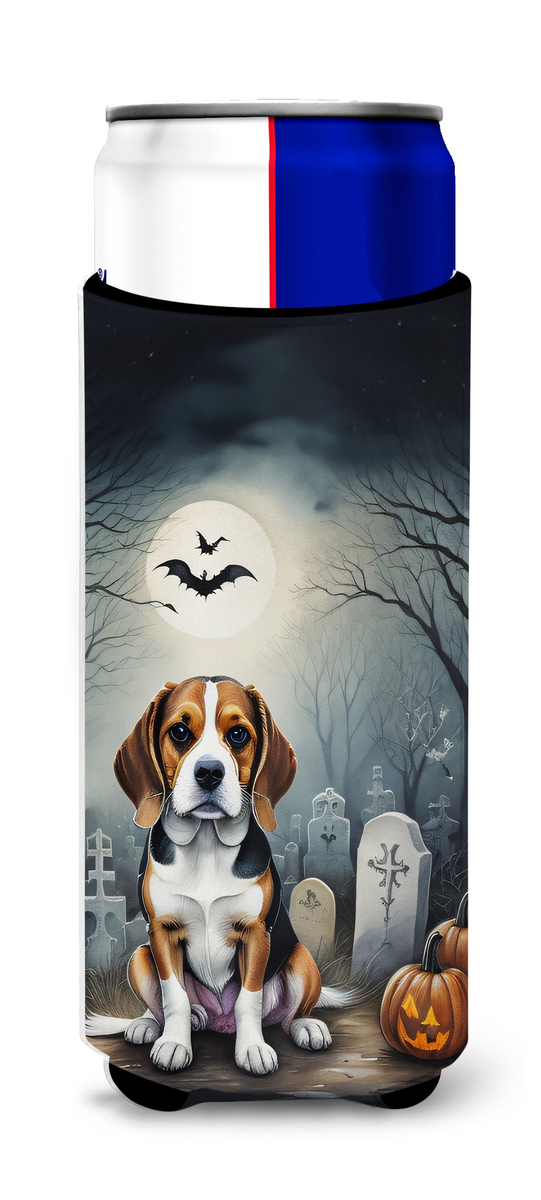 Beagle Spooky Halloween Slim Can Hugger , Insulated Foam Hugger for 12 oz Slim Cans, Beer Bottles & Water Bottles, Printed in USA