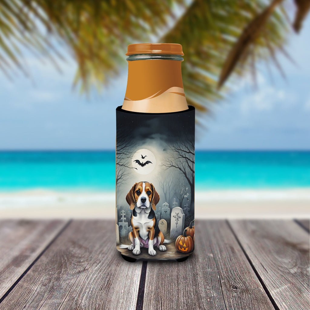 Beagle Spooky Halloween Slim Can Hugger , Insulated Foam Hugger for 12 oz Slim Cans, Beer Bottles & Water Bottles, Printed in USA