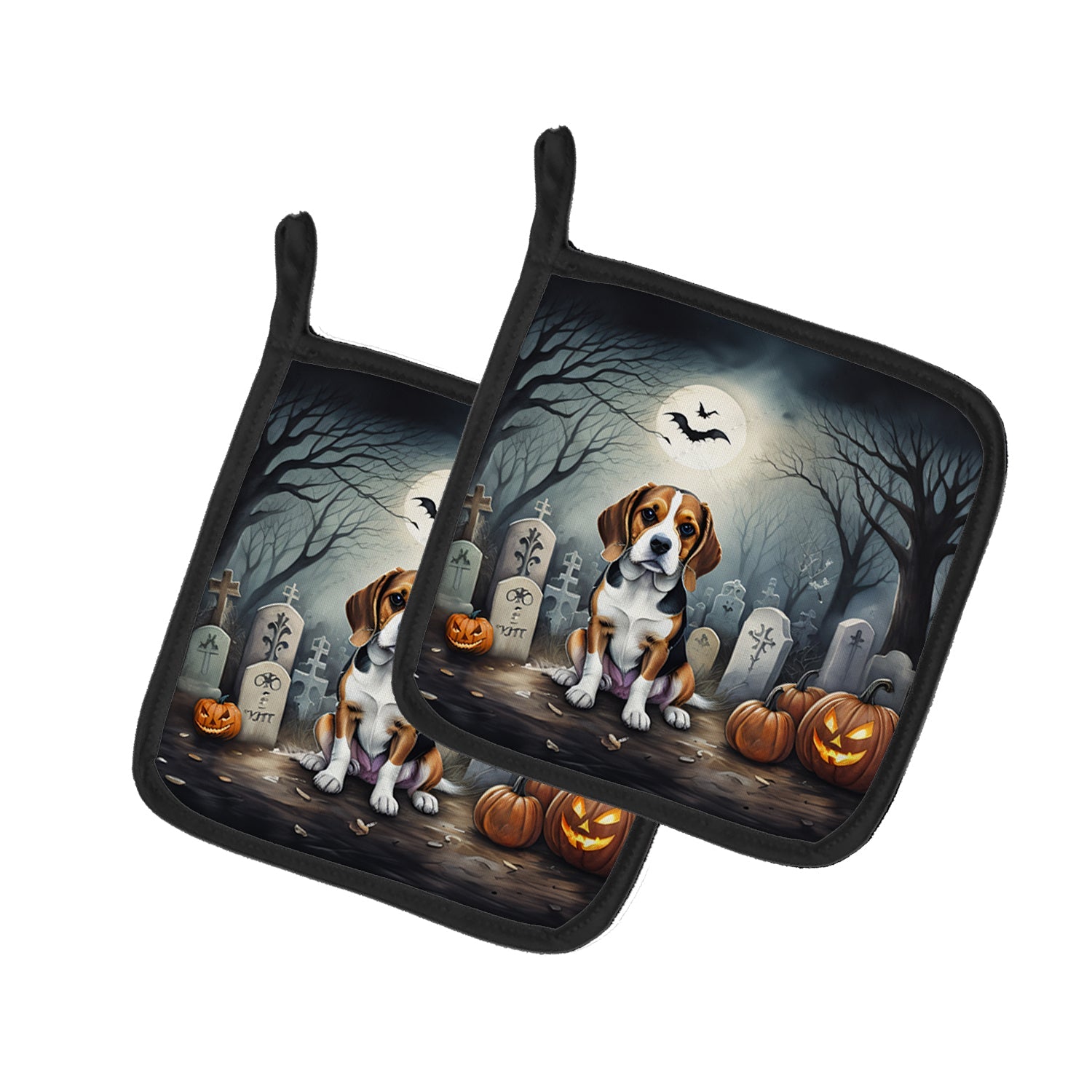 Beagle Spooky Halloween Pot Holder Set of 2 Heat Resistant Quilted Hot Pads 7.5 x 7.5 Inch, Insulated Kitchen Trivets for Cooking & Baking