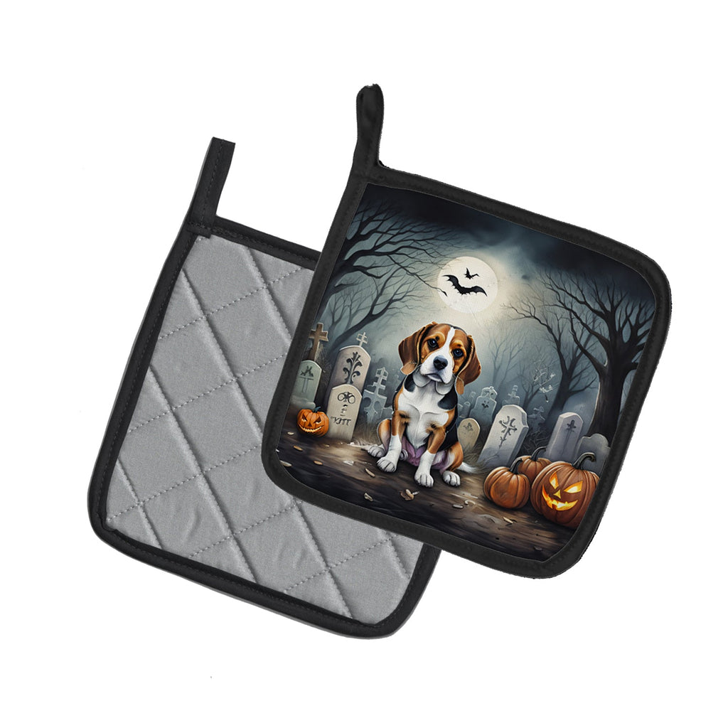 Beagle Spooky Halloween Pot Holder Set of 2 Heat Resistant Quilted Hot Pads 7.5 x 7.5 Inch, Insulated Kitchen Trivets for Cooking & Baking