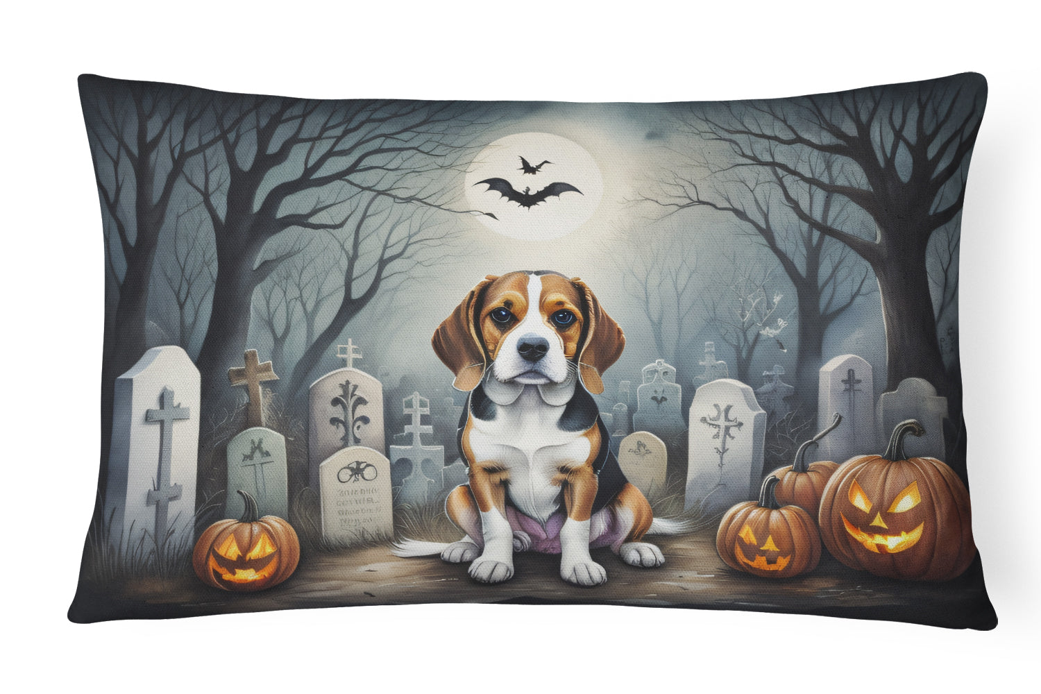 Beagle Spooky Halloween Decorative Throw Pillow 12x16 Indoor Outdoor Accent Cushion, Fabric Cover with Insert for Sofa, Bed, Porch & Living Room
