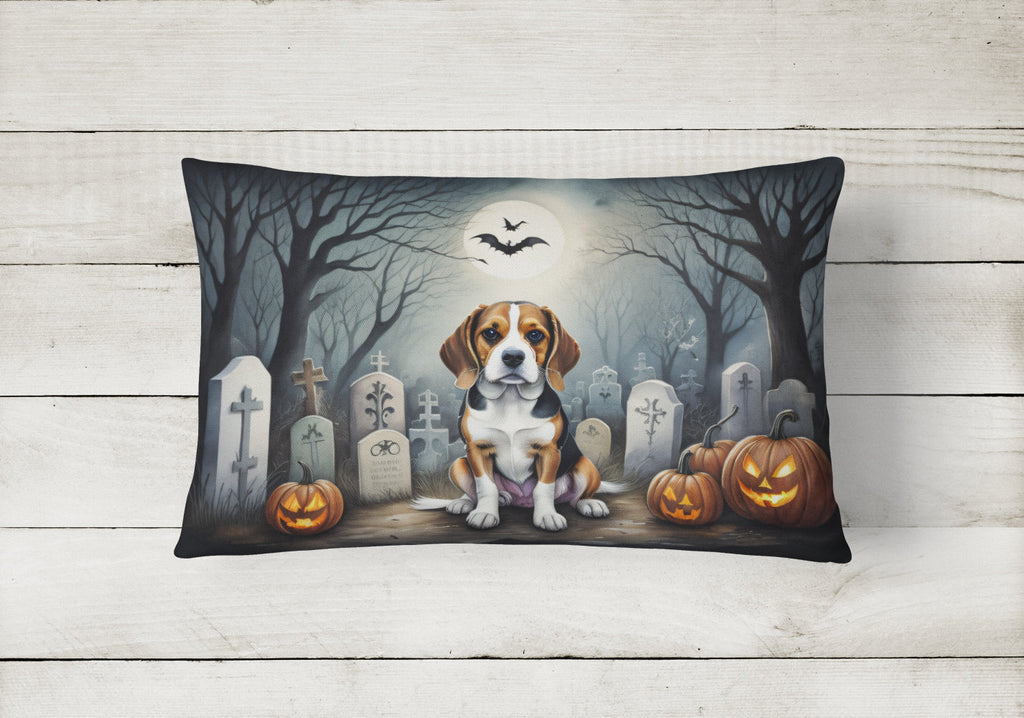 Beagle Spooky Halloween Decorative Throw Pillow 12x16 Indoor Outdoor Accent Cushion, Fabric Cover with Insert for Sofa, Bed, Porch & Living Room