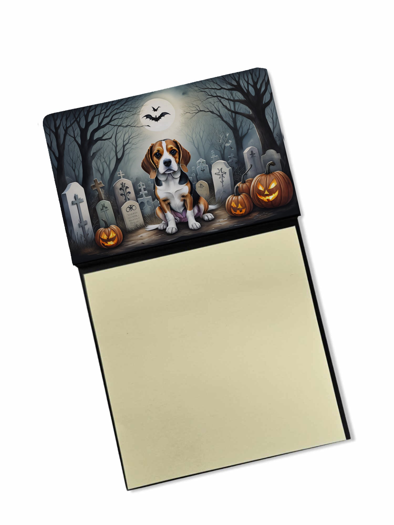 Beagle Spooky Halloween Watercolor Sticky Note Holder Refillable Dispenser Desk Accessory 3x3 Pad Gift