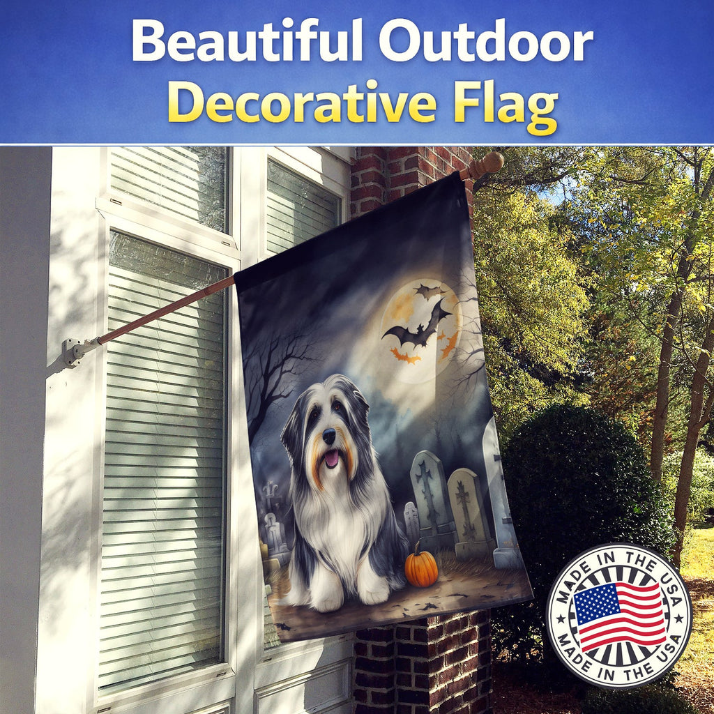 Bearded Collie Spooky Halloween House Flag 28x40 Porch Sleeve Pole Decorative Outside Yard Banner Artwork Wall Hanging, Polyester