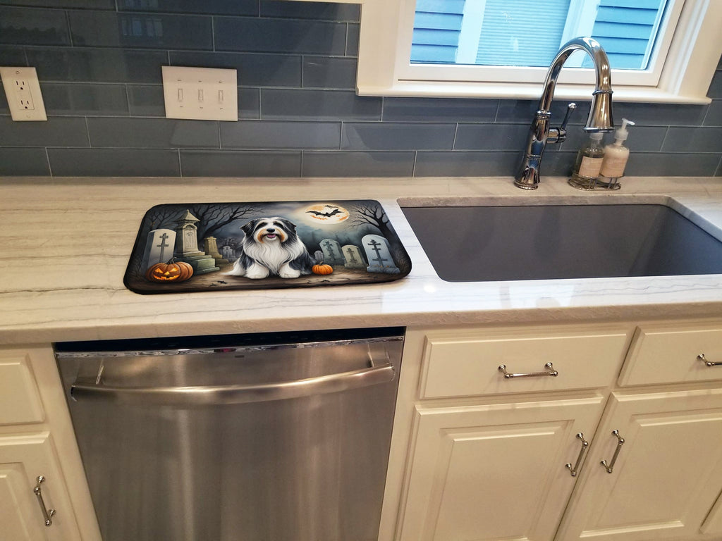 Bearded Collie Spooky Halloween Dish Drying Mat Absorbent Dish Drying Mat Pad for Kitchen Counter Dish Drainer Mat for Countertop, 14 x 21", Multicolor