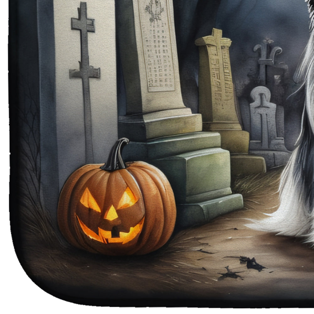 Bearded Collie Spooky Halloween Dish Drying Mat Absorbent Dish Drying Mat Pad for Kitchen Counter Dish Drainer Mat for Countertop, 14 x 21", Multicolor