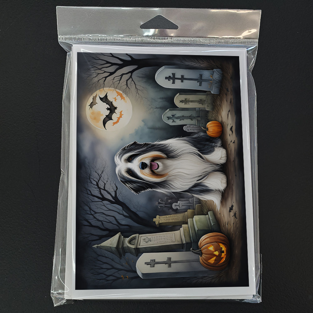 Bearded Collie Spooky Halloween Greeting Cards Pack of 8 Blank Cards with Envelopes Whimsical A7 Size 5x7