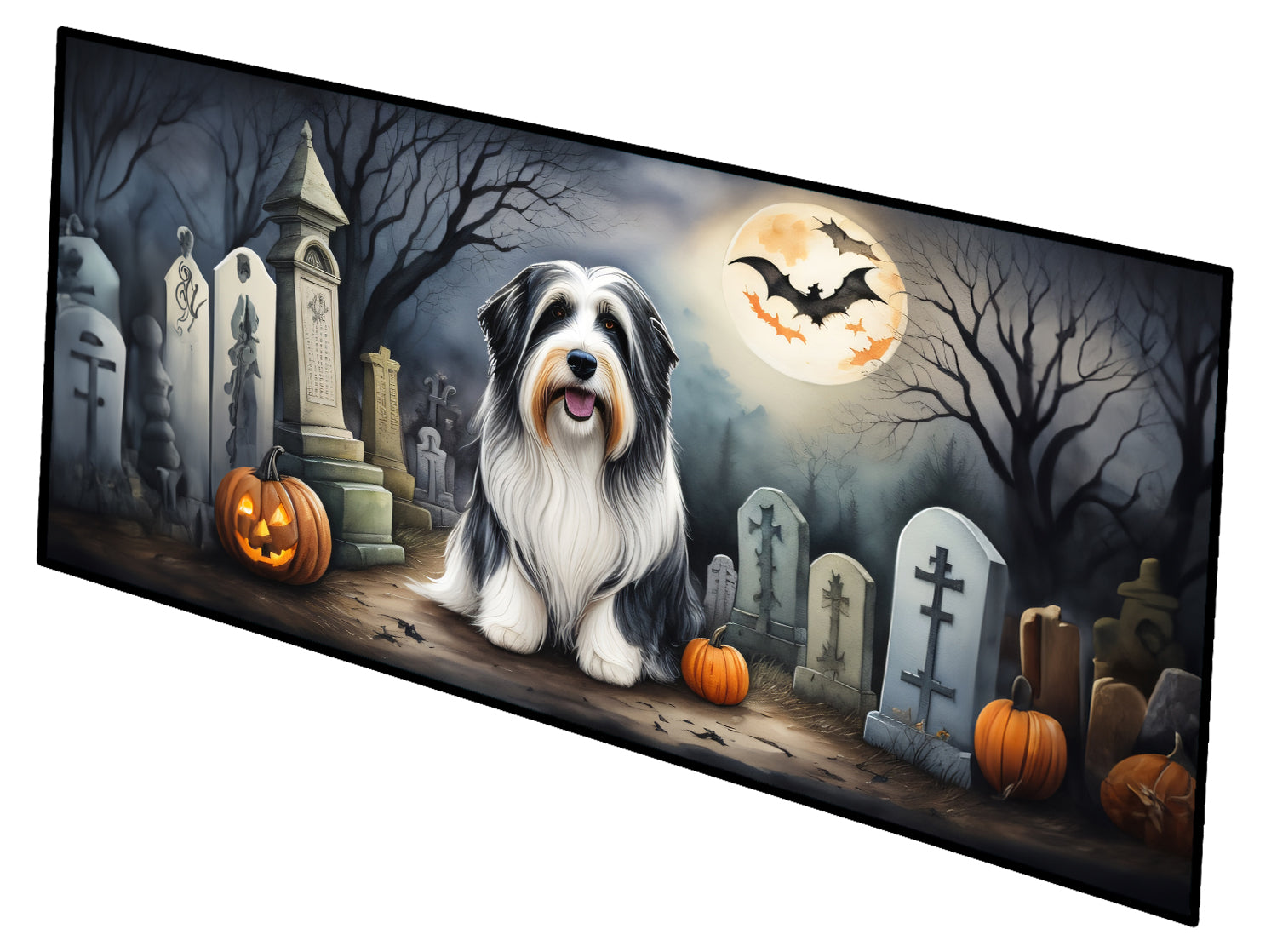 Bearded Collie Spooky Halloween Runner Mat 28x58 Front Door Mat Indoor Outdoor Rugs for Entryway Hallway Foyer Non Slip Washable Wide Doormat