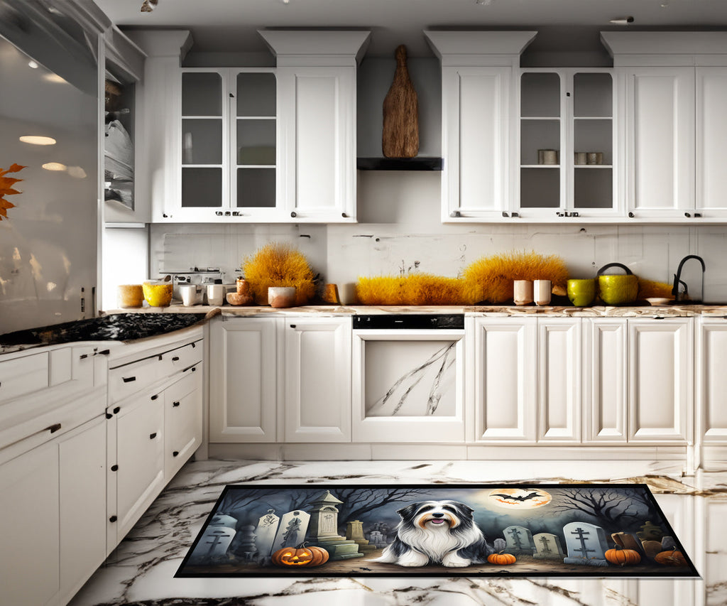 Bearded Collie Spooky Halloween Runner Mat 28x58 Front Door Mat Indoor Outdoor Rugs for Entryway Hallway Foyer Non Slip Washable Wide Doormat