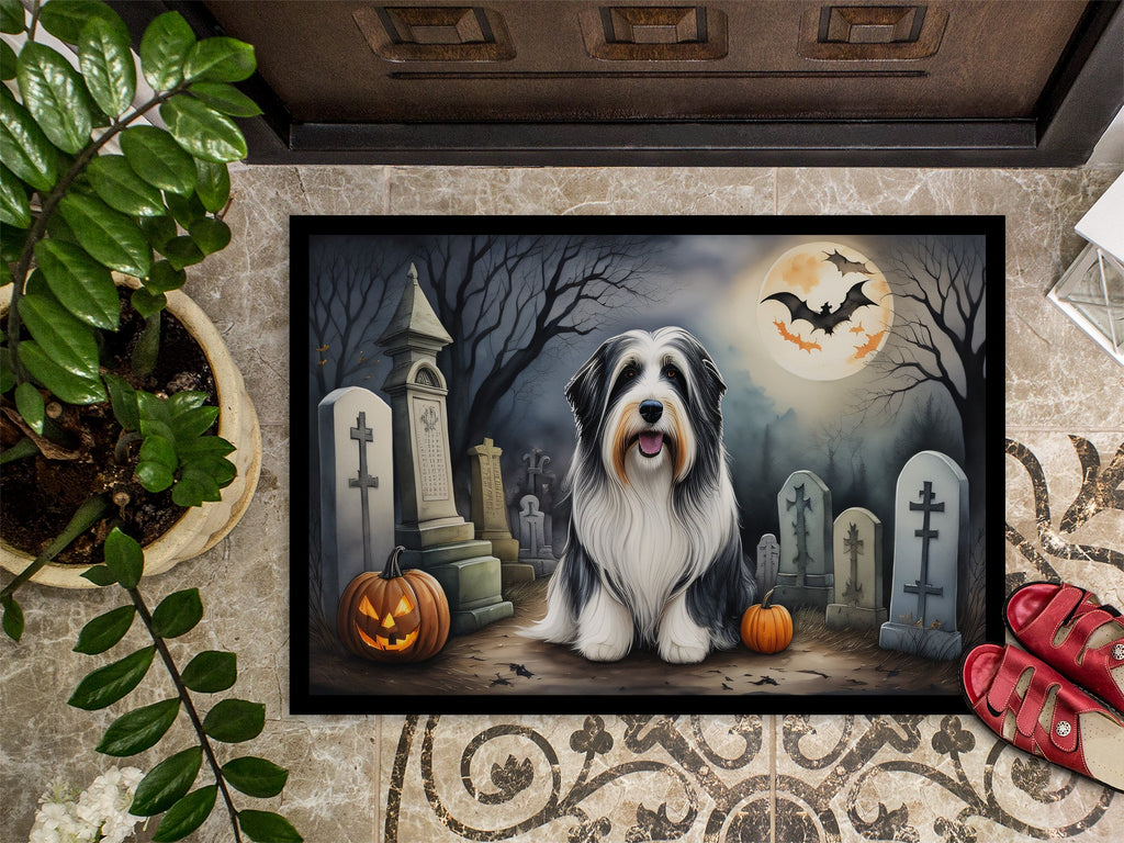 Bearded Collie Spooky Halloween Doormat Indoor Outdoor 24H X 36W Front Door Mat Rugs for Entryway, Non Slip Washable Low Pile,