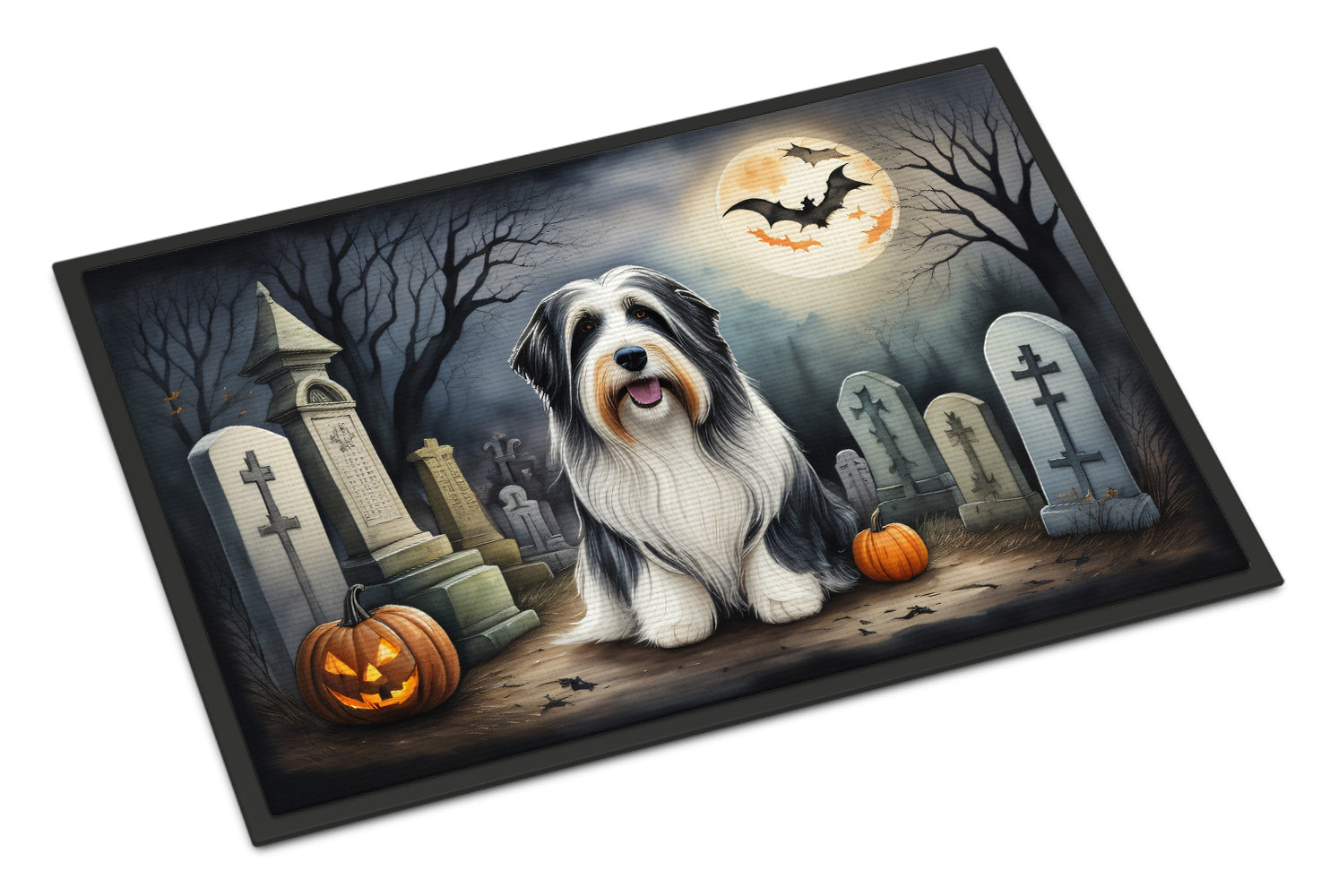 Bearded Collie Spooky Halloween Doormat Indoor Outdoor 18H X 27W Front Door Mat Rugs for Entryway, Non Slip Washable