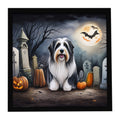 Bearded Collie Spooky Halloween Framed Metal Print Bathroom, Kitchen, Office, Home Decor Wall Art Ready to Hang, Square, 8X8