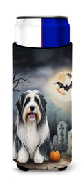 Bearded Collie Spooky Halloween Slim Can Hugger , Insulated Foam Hugger for 12 oz Slim Cans, Beer Bottles & Water Bottles, Printed in USA