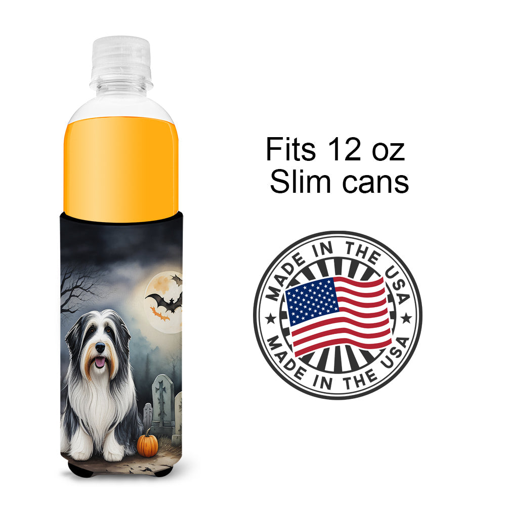Bearded Collie Spooky Halloween Slim Can Hugger , Insulated Foam Hugger for 12 oz Slim Cans, Beer Bottles & Water Bottles, Printed in USA