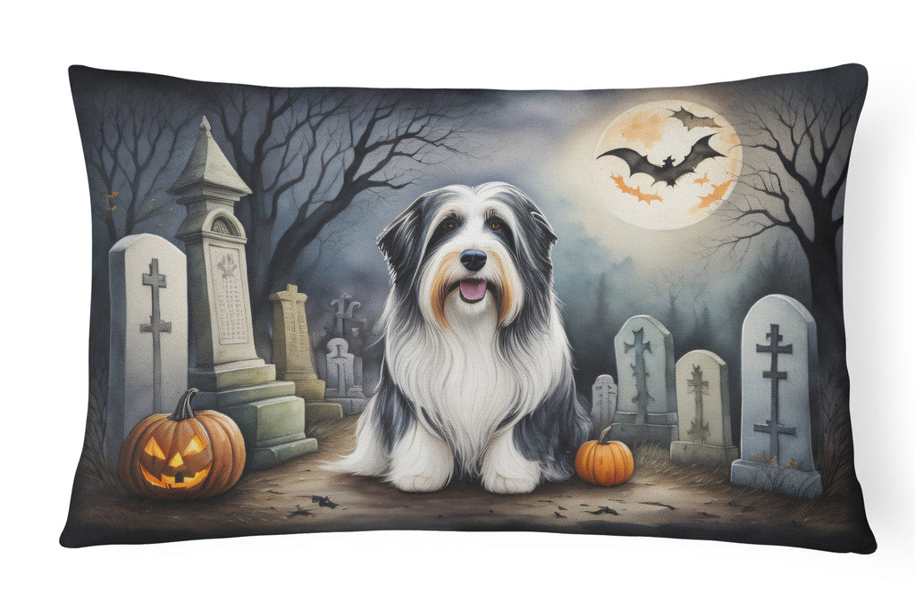 Bearded Collie Spooky Halloween Decorative Throw Pillow 12x16 Indoor Outdoor Accent Cushion, Fabric Cover with Insert for Sofa, Bed, Porch & Living Room