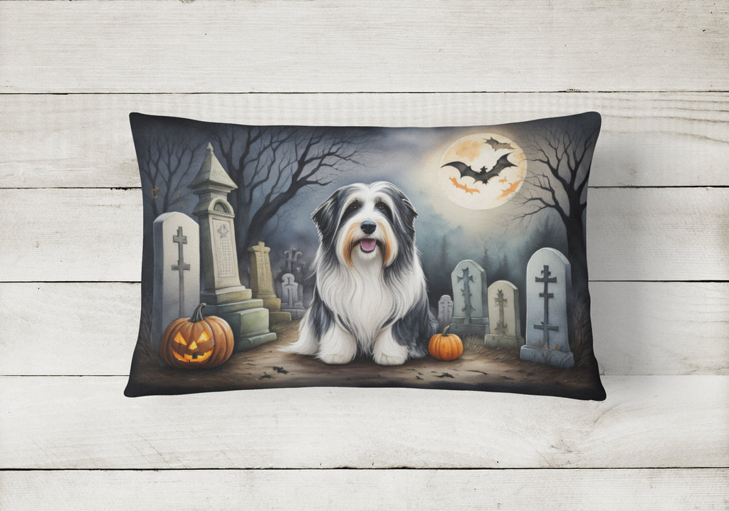 Bearded Collie Spooky Halloween Decorative Throw Pillow 12x16 Indoor Outdoor Accent Cushion, Fabric Cover with Insert for Sofa, Bed, Porch & Living Room