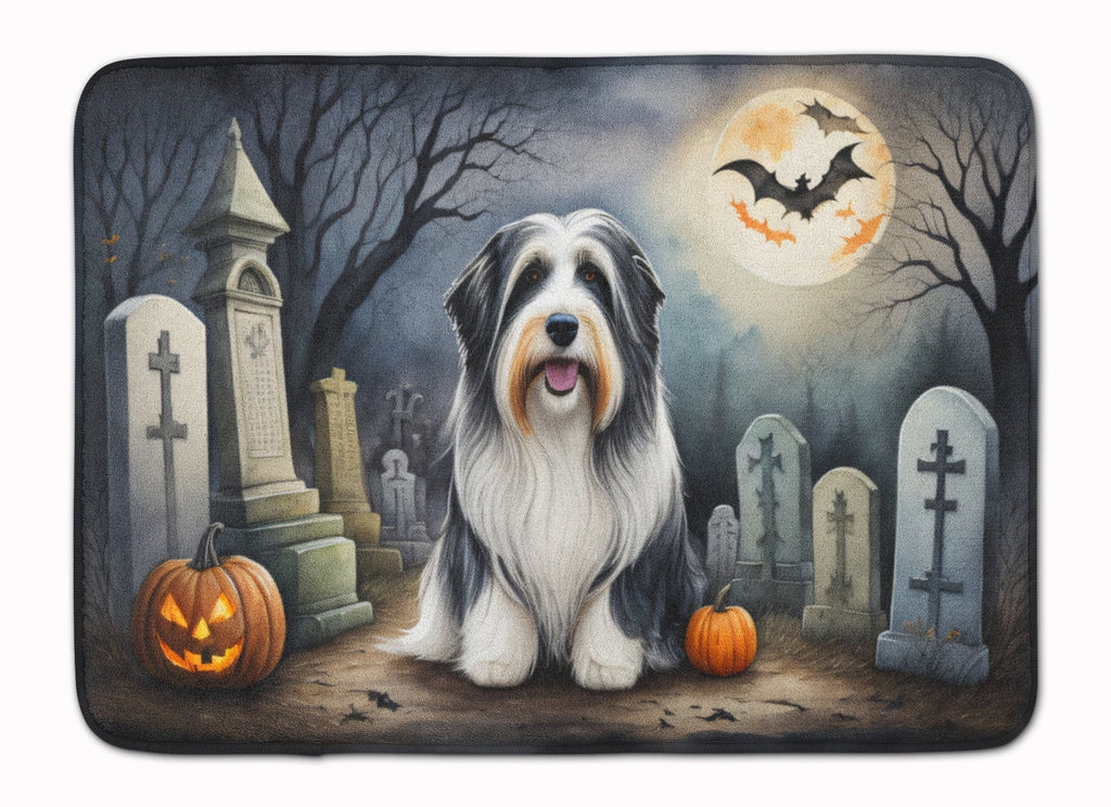Bearded Collie Spooky Halloween Memory Foam Kitchen Mat Machine Washable Anti-Fatigue Cushion Comfort Bath or Kitchen Rug