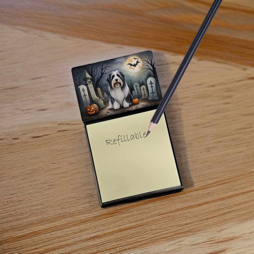 Bearded Collie Spooky Halloween Watercolor Sticky Note Holder Refillable Dispenser Desk Accessory 3x3 Pad Gift