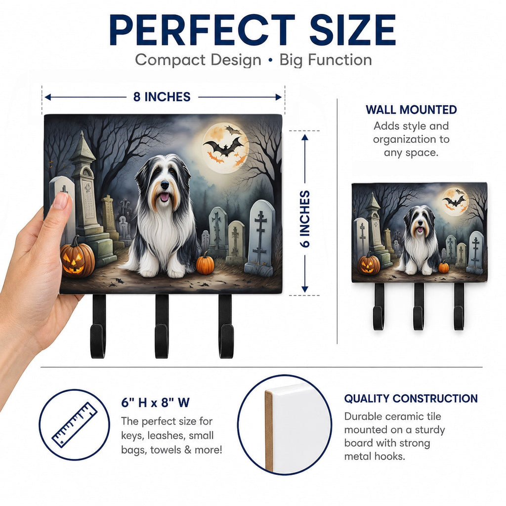 Bearded Collie Spooky Halloween Leash or Key Holder Wall Hooks, Coat Rack Wall Mount, for Hanging Keys, Towels, Aprons, Leashes