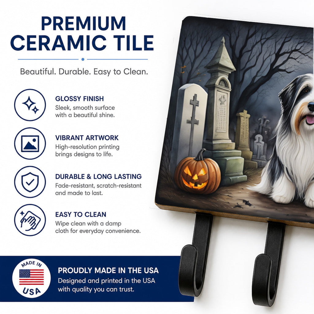 Bearded Collie Spooky Halloween Leash or Key Holder Wall Hooks, Coat Rack Wall Mount, for Hanging Keys, Towels, Aprons, Leashes