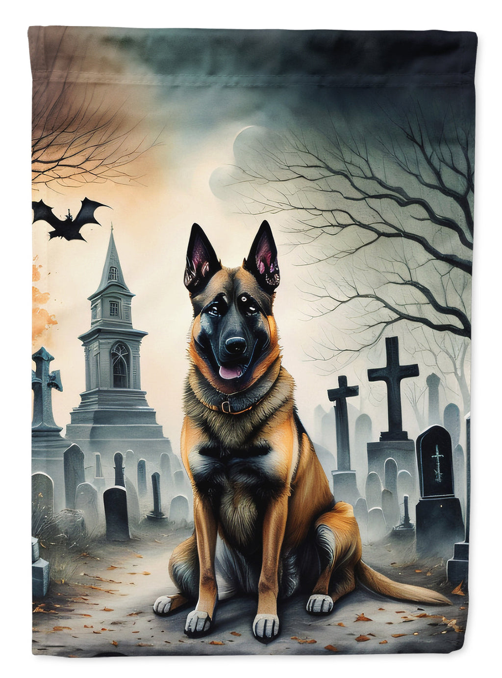 Belgian Malinois Spooky Halloween House Flag 28x40 Porch Sleeve Pole Decorative Outside Yard Banner Artwork Wall Hanging, Polyester
