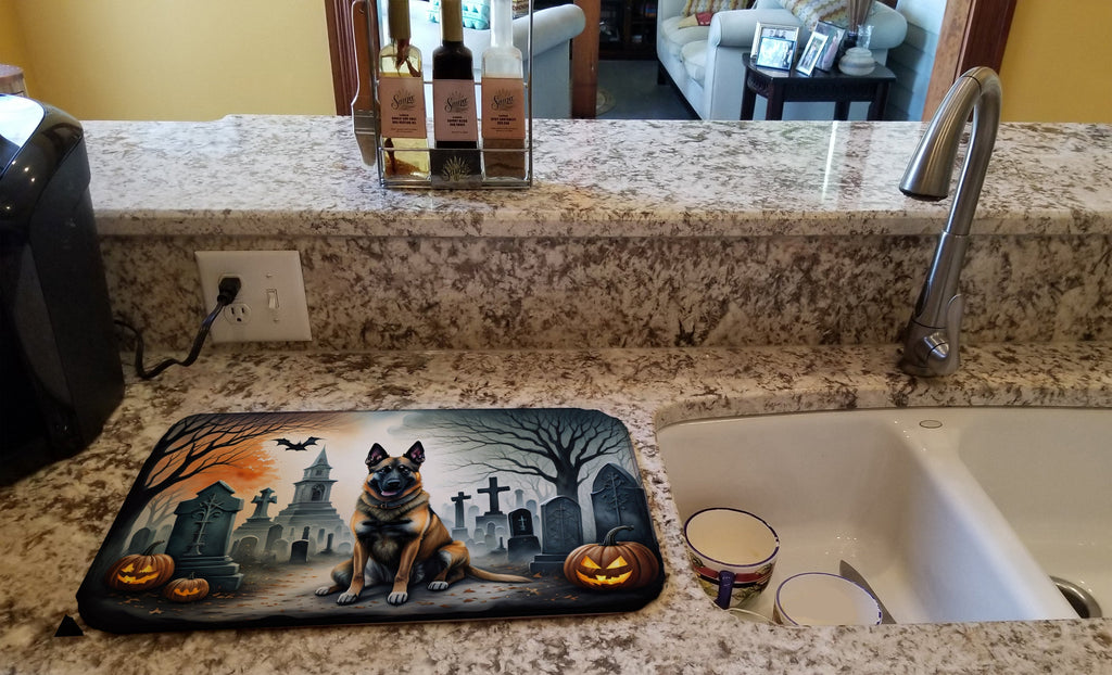 Belgian Malinois Spooky Halloween Dish Drying Mat Absorbent Dish Drying Mat Pad for Kitchen Counter Dish Drainer Mat for Countertop, 14 x 21", Multicolor