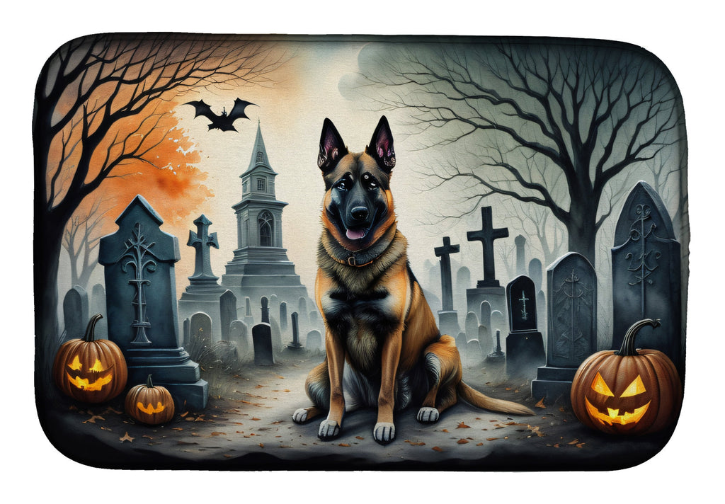 Belgian Malinois Spooky Halloween Dish Drying Mat Absorbent Dish Drying Mat Pad for Kitchen Counter Dish Drainer Mat for Countertop, 14 x 21", Multicolor