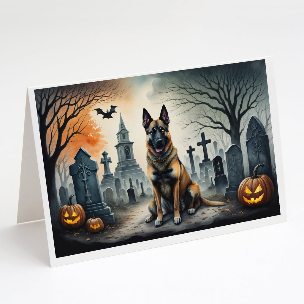 Belgian Malinois Spooky Halloween Greeting Cards Pack of 8 Blank Cards with Envelopes Whimsical A7 Size 5x7