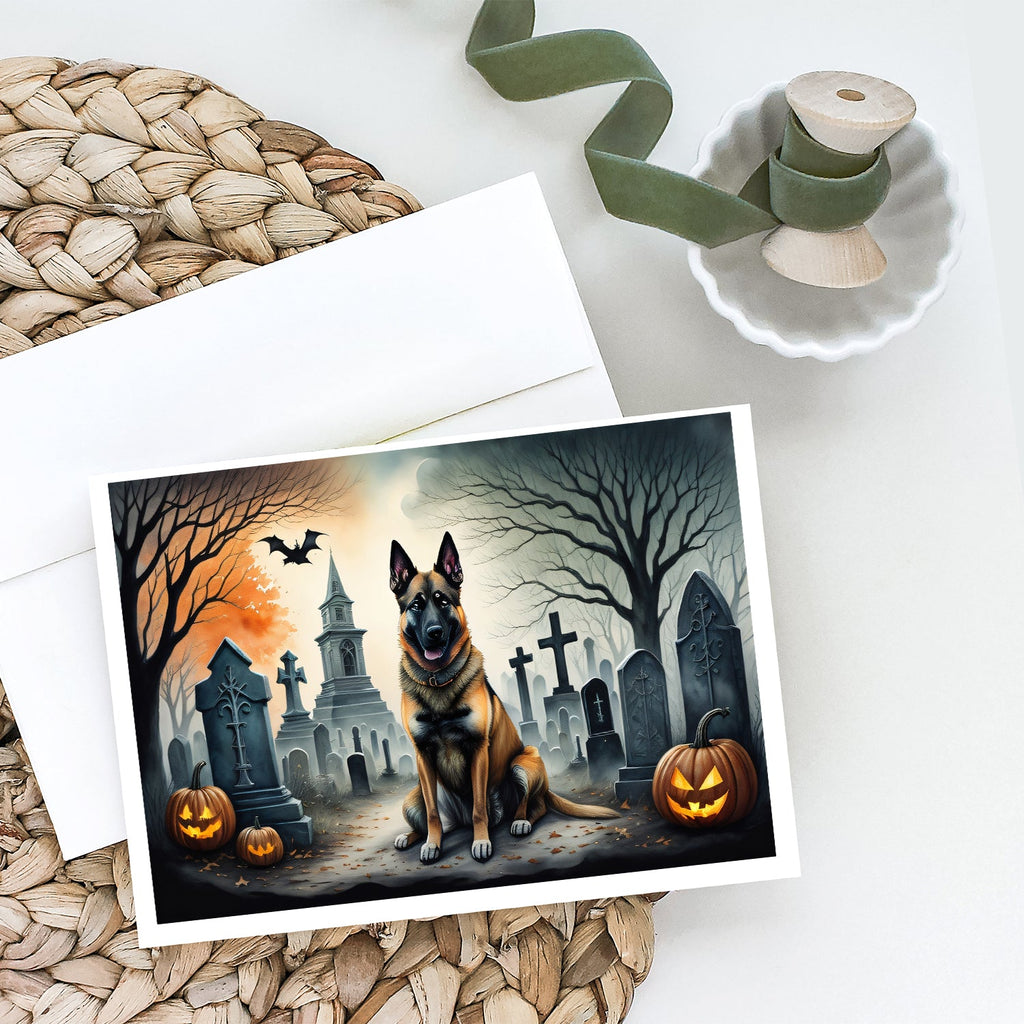 Belgian Malinois Spooky Halloween Greeting Cards Pack of 8 Blank Cards with Envelopes Whimsical A7 Size 5x7