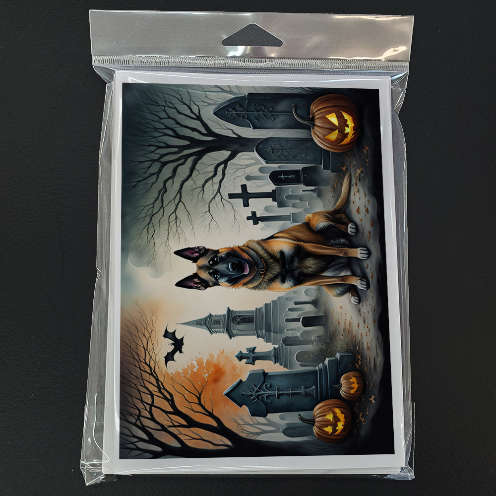 Belgian Malinois Spooky Halloween Greeting Cards Pack of 8 Blank Cards with Envelopes Whimsical A7 Size 5x7