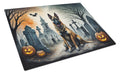 Belgian Malinois Spooky Halloween Cutting Board Tempered Glass Kitchen Cutting Surface, Heat Resistant Chopping, Non-Slip Feet, Food Prep & Serving