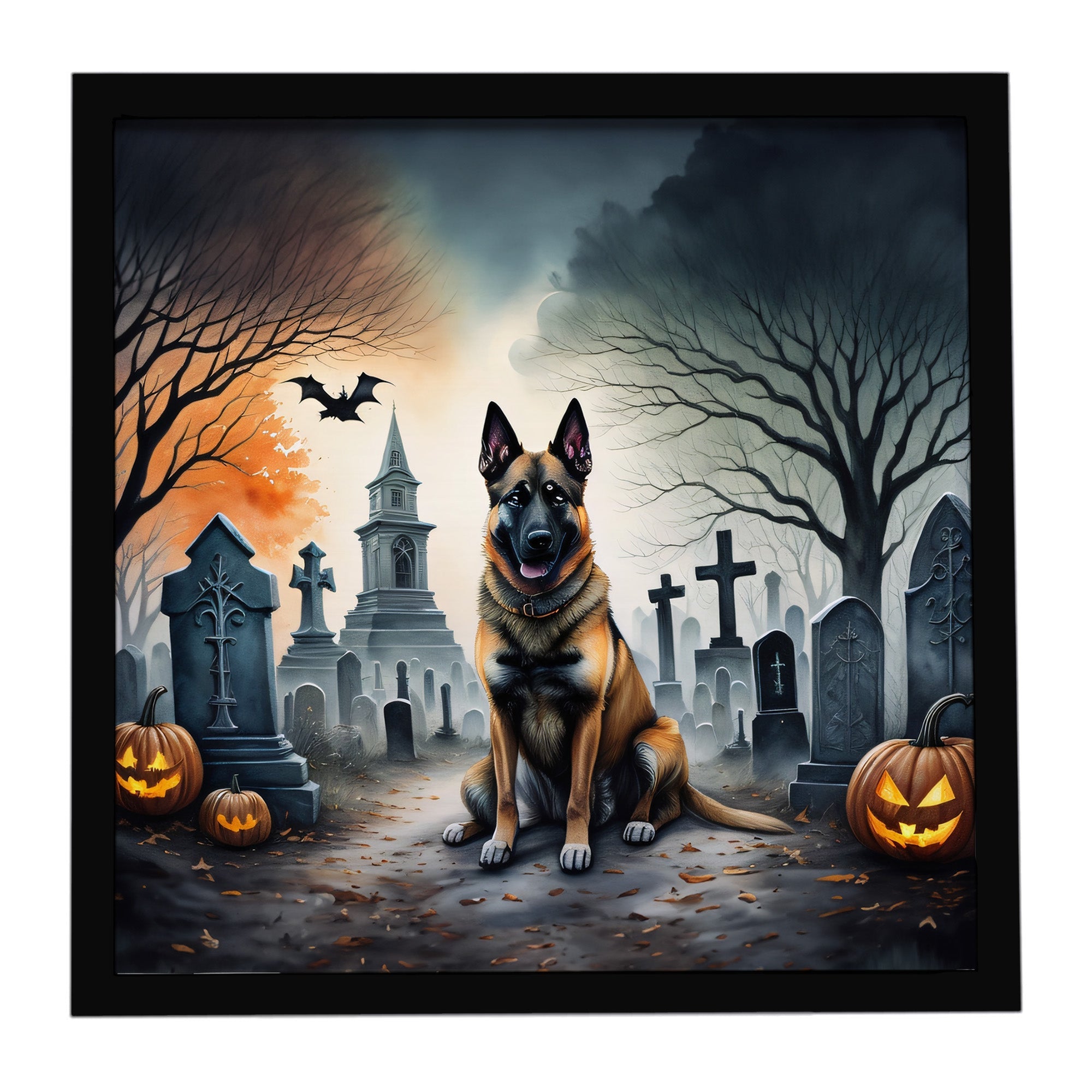 Belgian Malinois Spooky Halloween Framed Metal Print Bathroom, Kitchen, Office, Home Decor Wall Art Ready to Hang, Square, 8X8