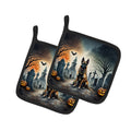 Belgian Malinois Spooky Halloween Pot Holder Set of 2 Heat Resistant Quilted Hot Pads 7.5 x 7.5 Inch, Insulated Kitchen Trivets for Cooking & Baking
