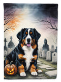 Bernese Mountain Dog Spooky Halloween House Flag 28x40 Porch Sleeve Pole Decorative Outside Yard Banner Artwork Wall Hanging, Polyester