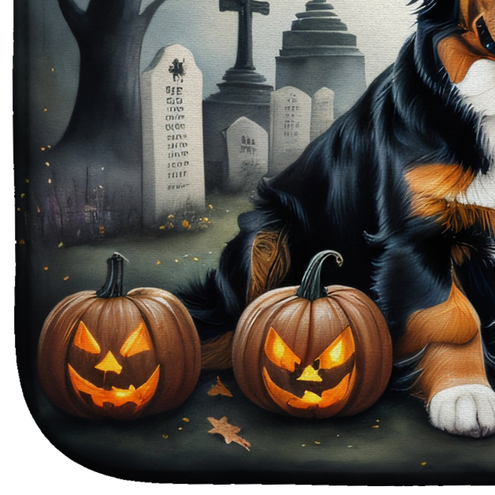 Bernese Mountain Dog Spooky Halloween Dish Drying Mat Absorbent Dish Drying Mat Pad for Kitchen Counter Dish Drainer Mat for Countertop, 14 x 21", Multicolor