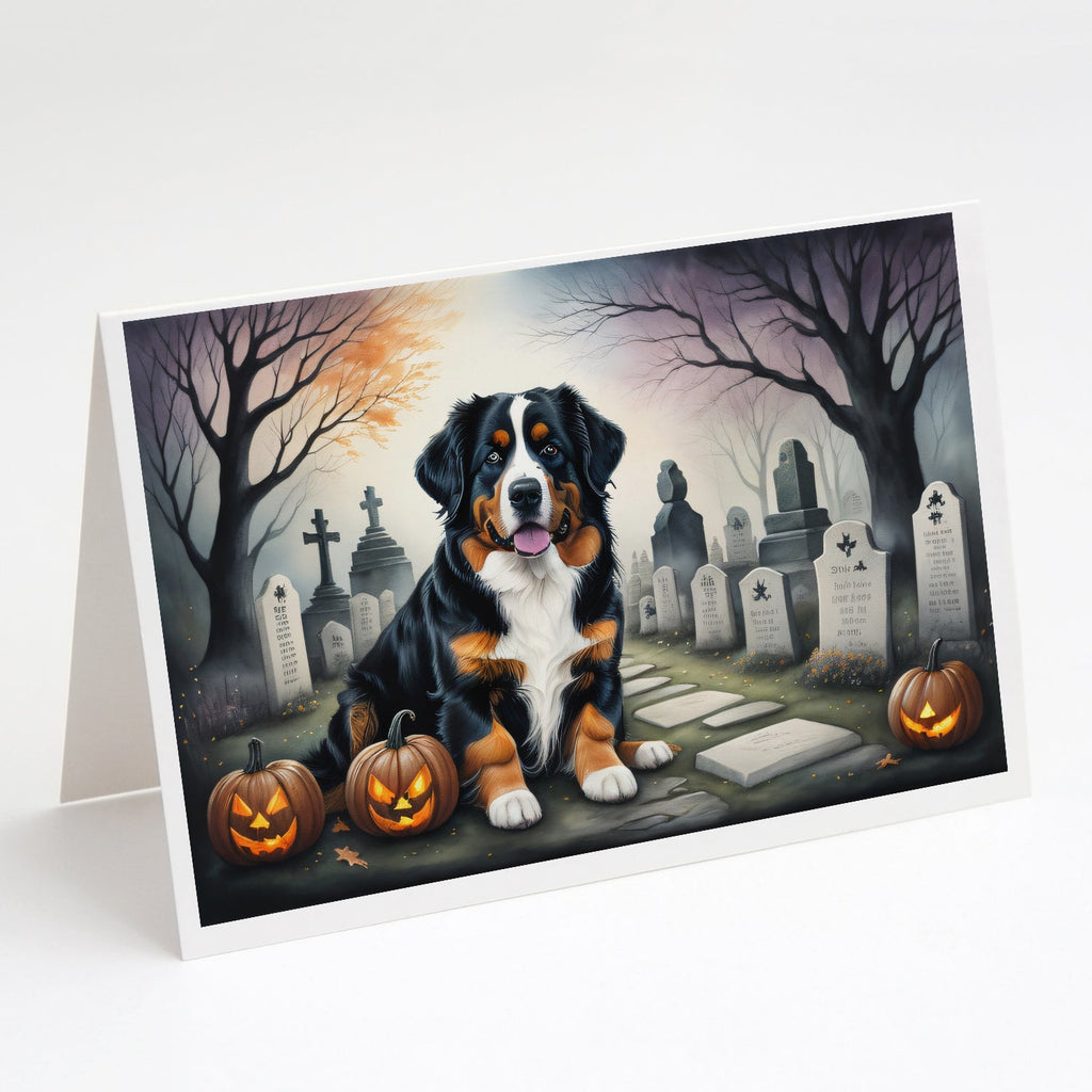 Bernese Mountain Dog Spooky Halloween Greeting Cards Pack of 8 Blank Cards with Envelopes Whimsical A7 Size 5x7
