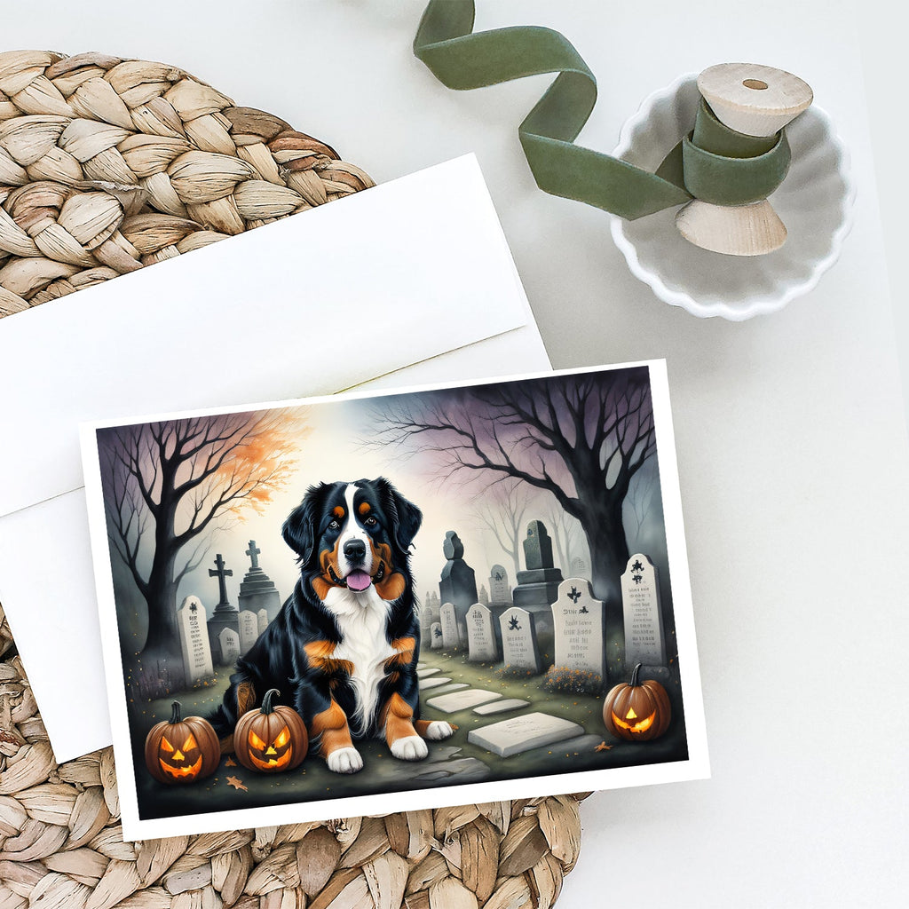 Bernese Mountain Dog Spooky Halloween Greeting Cards Pack of 8 Blank Cards with Envelopes Whimsical A7 Size 5x7