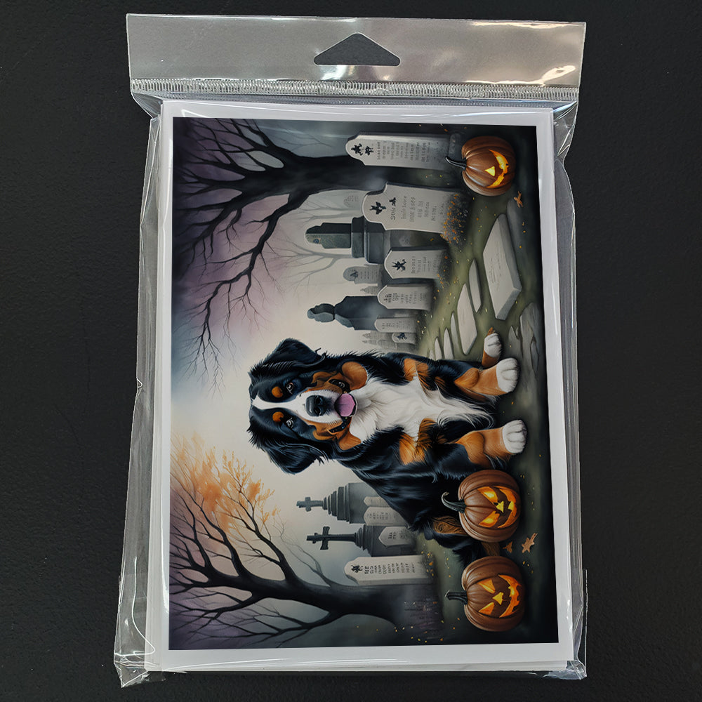 Bernese Mountain Dog Spooky Halloween Greeting Cards Pack of 8 Blank Cards with Envelopes Whimsical A7 Size 5x7
